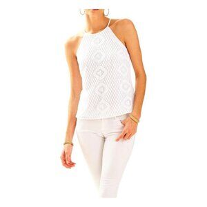 Lilly Pulitzer Top Womens Reema Lace Halter Top in Resort White Size small